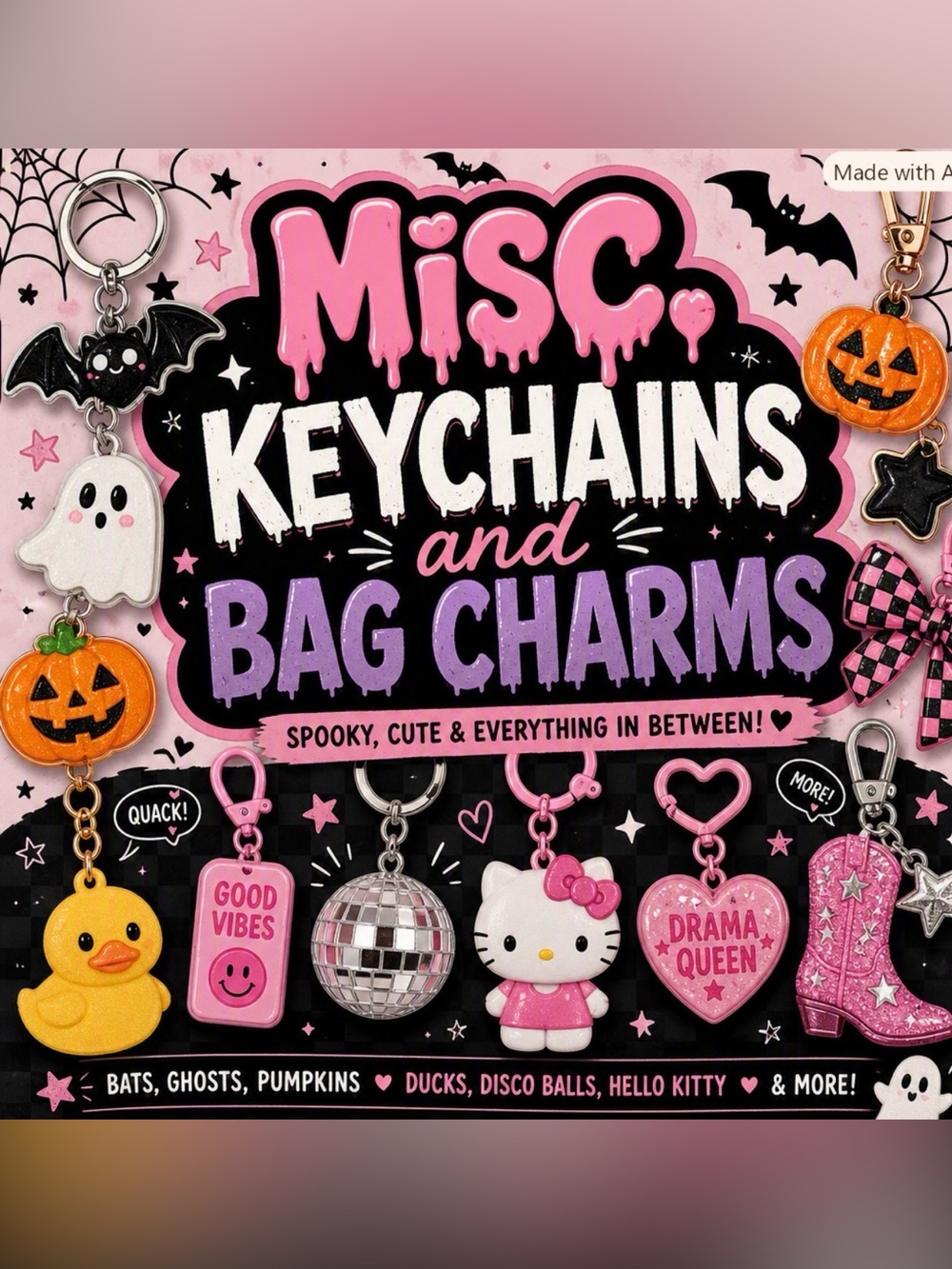 Misc Keychains and Bag Charms - Pink Hello Kitty & Assorted Charms